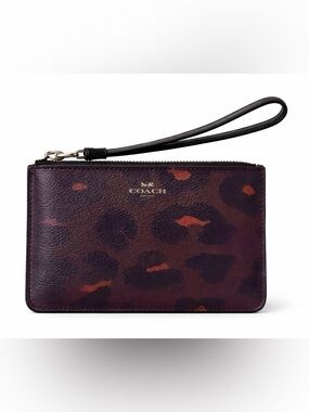 Coach Leopard-Print Leather Wristlet - Brown and Black